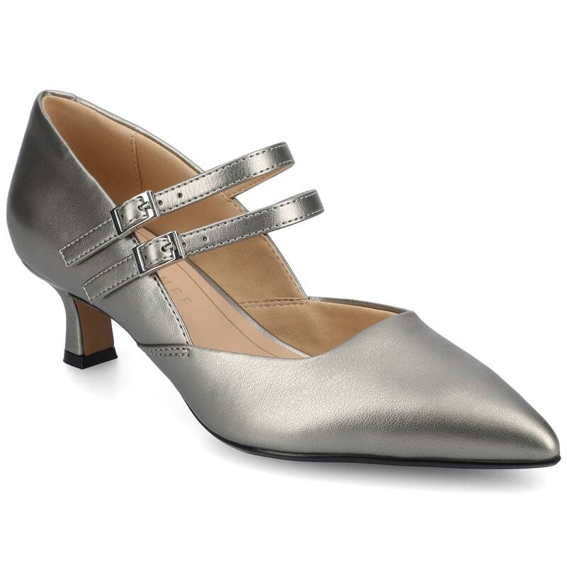 ジャーニー レディース シューズ パンプス ヒール Journee Carnation Medium and Wide Width Women's Kitten Heel Mary Jane Pointed Toe Buckle Detail Comfort Pumps Pewter ピューター