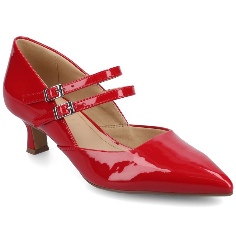 ジャーニー レディース シューズ パンプス ヒール Journee Carnation Medium and Wide Width Women's Kitten Heel Mary Jane Pointed Toe Buckle Detail Comfort Pumps Red レッド