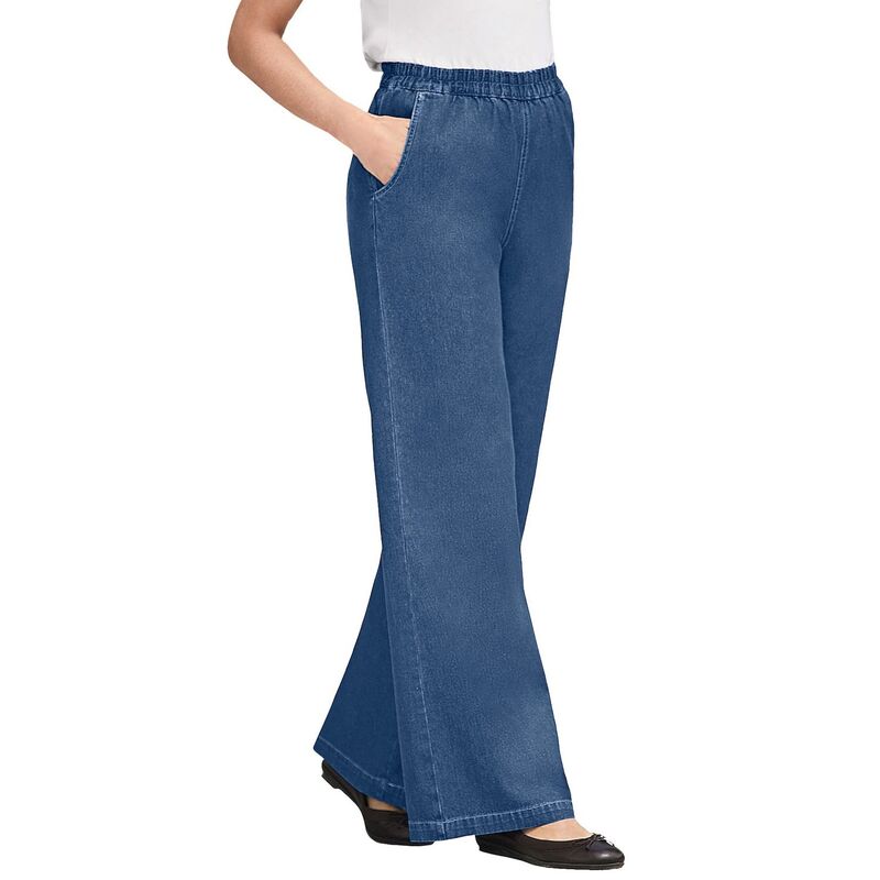 ウーマン ウィズイン レディース ボトムス デニムパンツ プラスサイズ Woman Within Plusize Perfect Elastic Waist Wide-Leg Denim Jean Medium Stonewash デニム