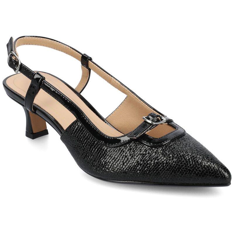 ジャーニー レディース シューズ パンプス ヒール Journee Padma Women's Pointed Toe Kitten Heel Slingback Pumps Lizard Black ブラック