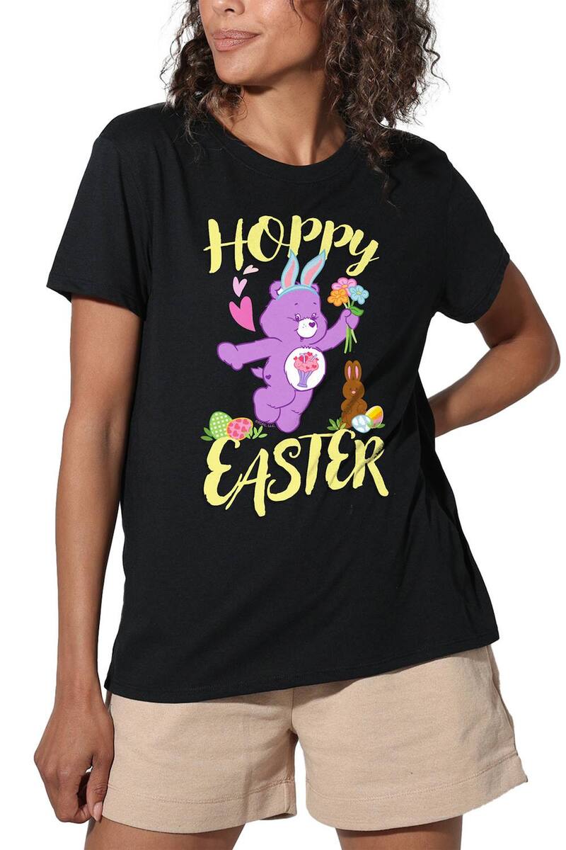 アニメキャラクター レディース トップス Tシャツ グラフィック Licensed Character Juniors' Care Bears Hoppy Easter Graphic Loose Tee Black ブラック