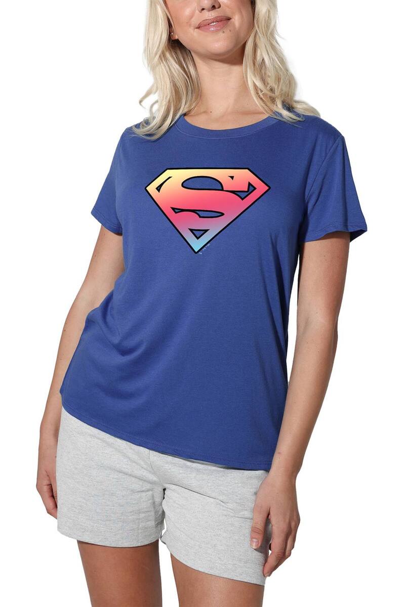 アニメキャラクター レディース トップス Tシャツ グラフィック Licensed Character Juniors' Superman Graphic Loose Tee Dark Blue ブルー