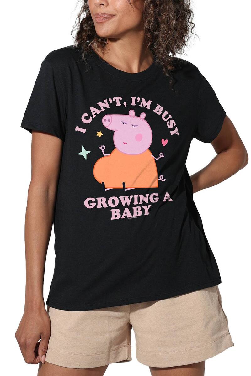 アニメキャラクター レディース トップス Tシャツ グラフィック Licensed Character Women's Growing a Baby Peppa Pigraphic Loose Tee Black ブラック