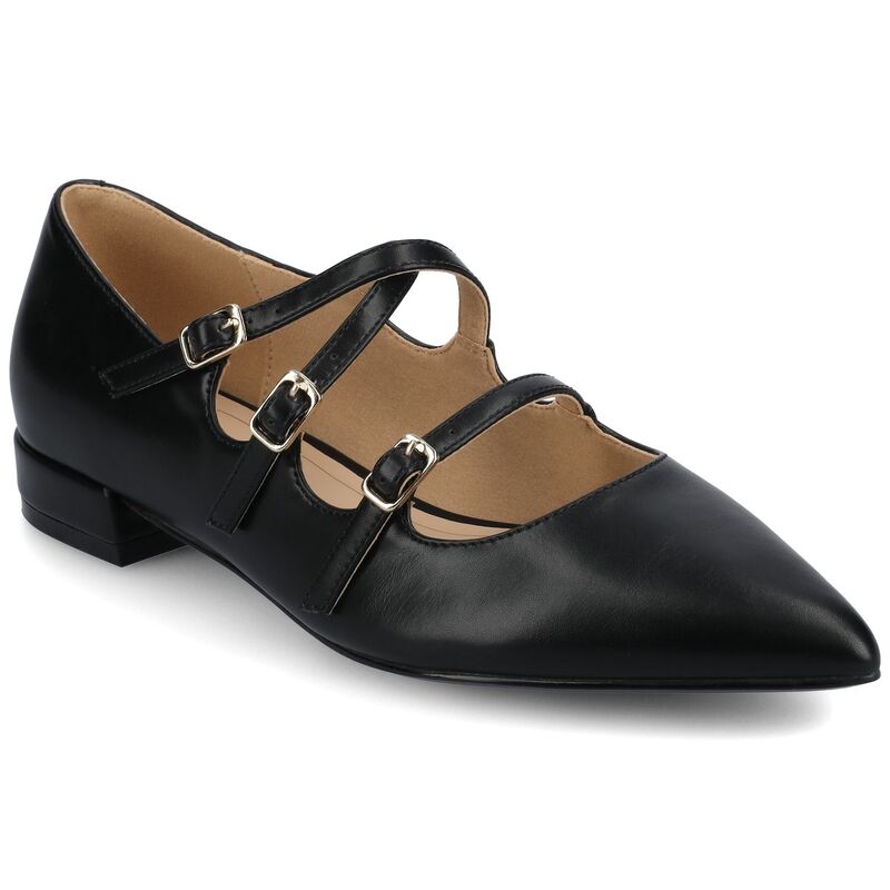 ジャーニー レディース シューズ サンダル ヒール Journee Gretel Women's Pointed Toe Block Heel Multistrap Ballet Flats Black ブラック｜ReVida 店