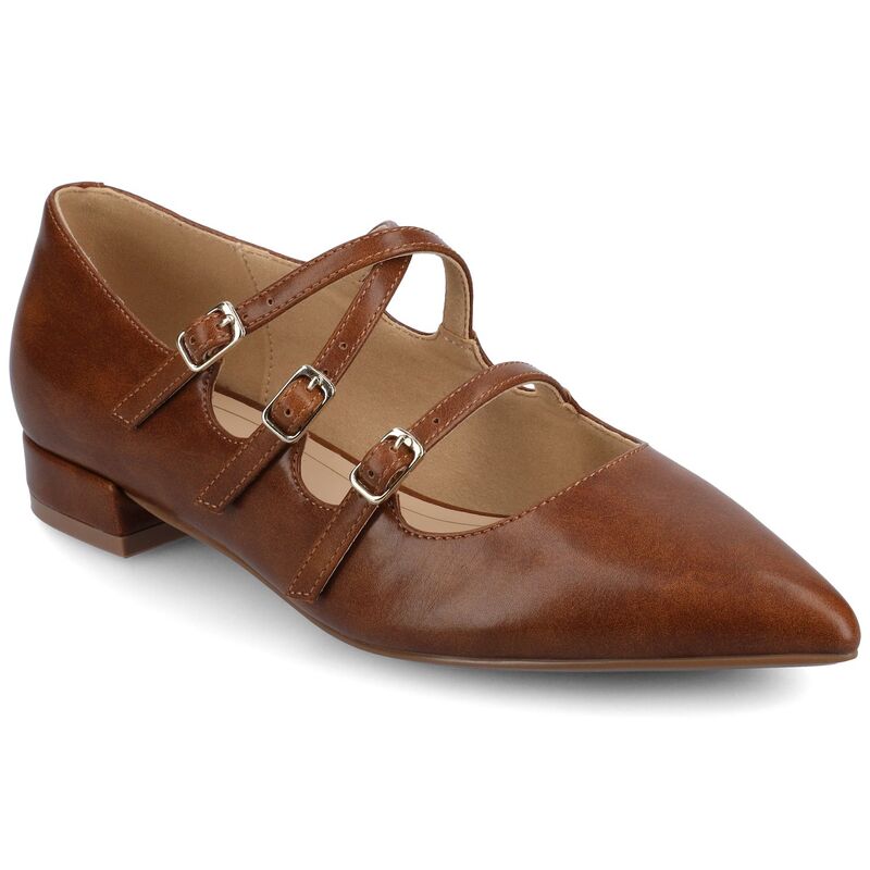 ジャーニー レディース シューズ サンダル ヒール Journee Gretel Women's Pointed Toe Block Heel Multistrap Ballet Flats Cognac マルチカラー｜ReVida 店