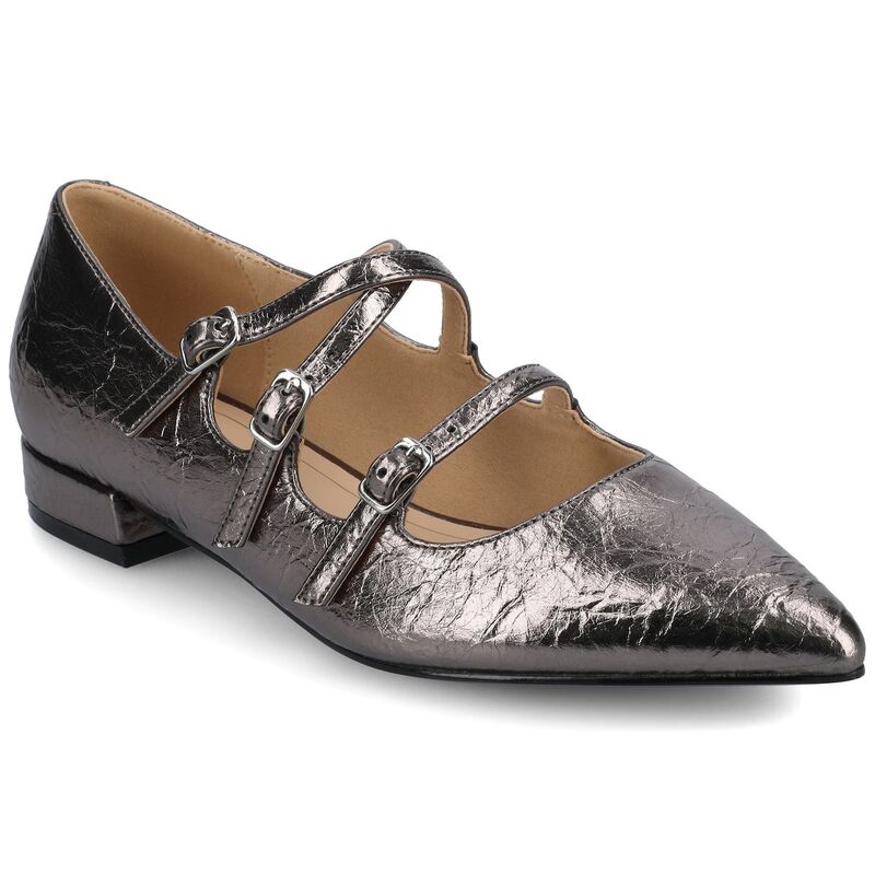 ジャーニー レディース シューズ サンダル ヒール Journee Gretel Women's Pointed Toe Block Heel Multistrap Ballet Flats Pewter ピューター|ReVida 店