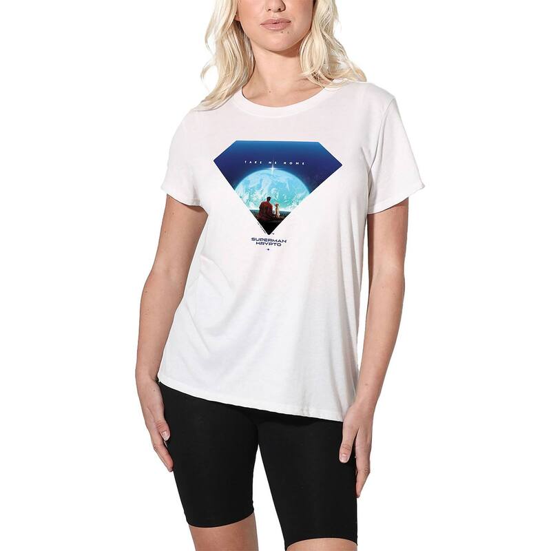 アニメキャラクター レディース トップス Tシャツ グラフィック Licensed Character Women's DComicsuperman Krypto Earth Shield Graphic Tee White ホワイト
