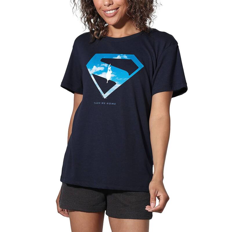 アニメキャラクター レディース トップス Tシャツ グラフィック Licensed Character Women's DComicsuperman Cloud Shield Graphic Tee Navy ネイビー
