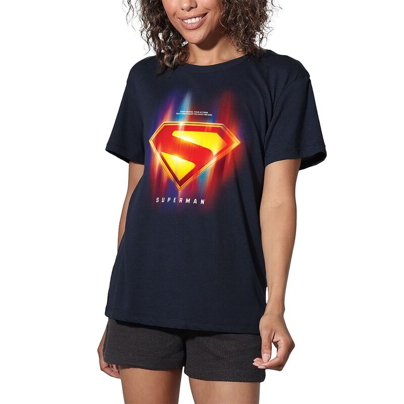 アニメキャラクター レディース トップス Tシャツ グラフィック Licensed Character Women's DComicsuperman Shield Choices Graphic Tee Navy ネイビー