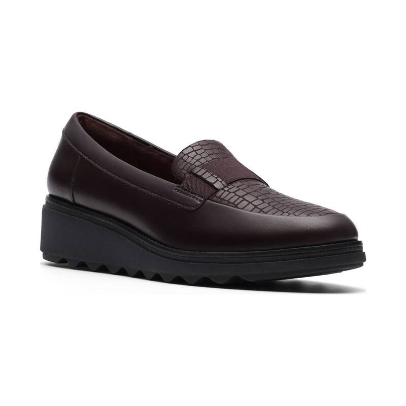 クラークス レディース シューズ スリッポン・ローファー なめし革 踵 Clarksharon Pace Women\u0027s Leather Slip-On Wedge Heeloafers Merlot Leather レディース靴-靴