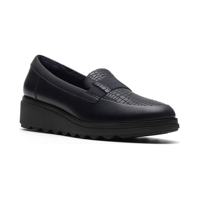 クラークス レディース シューズ スリッポン・ローファー なめし革 踵 Clarksharon Pace Women\u0027s Leather Slip-On Wedge Heeloafers Navy Leather 米国海軍 ローファー-靴