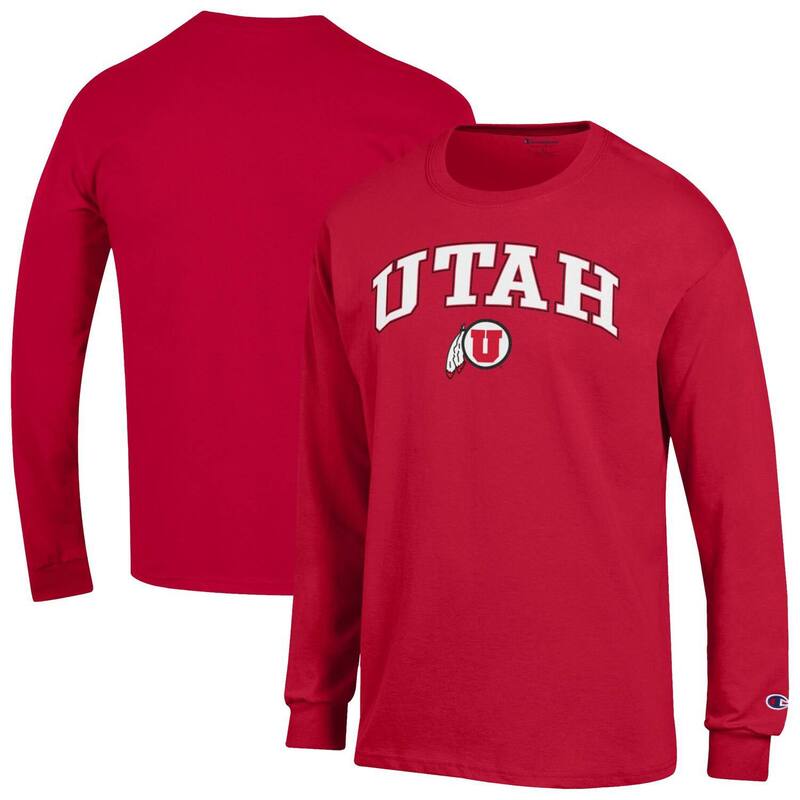 チャンピオン メンズ トップス Tシャツ ロゴ Men's Champion Red Utah Utes Arch Over Logo 2-Hit Long Sleeve T-Shirt Ute Red レッド｜ReVida 店