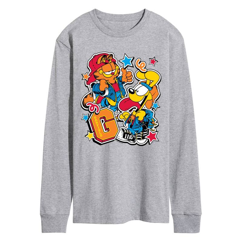 ニコロデオン メンズ トップス Tシャツ ヴィンテージ グラフィック Nickelodeon Men's Garfield & Odie Collegiate Vintage Long Sleeve Graphic Tee Athletic Heather ヘザー｜ReVida 店