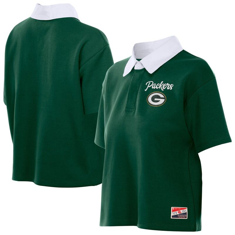 ニューエラ レディース トップス Tシャツ ポロシャツ クロップド Women's New Era Green Bay Packers Throwback Boxy Cropped Polo Pkr Green グリーン