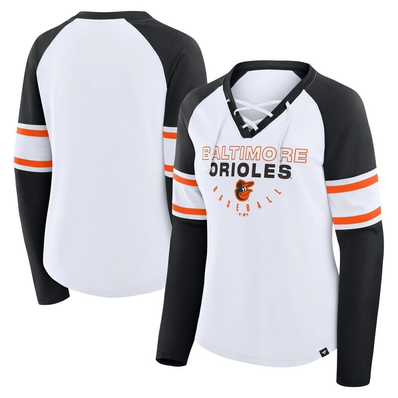 ファナティクス レディース トップス Tシャツ Vネック レース Women's Fanatics White/Black Baltimore Orioles Blitz Package Raglan Lace-Up V-Neck Long Sleeve T-Shirt Orl White ホワイト