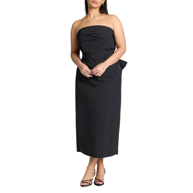 エロクイ レディース トップス 衣装 つけ加える大きさ 筋目 ELOQUII Women\u0027s Plusize Pleated Bodice Bow Detail Dress Black Onyx 黒いこと