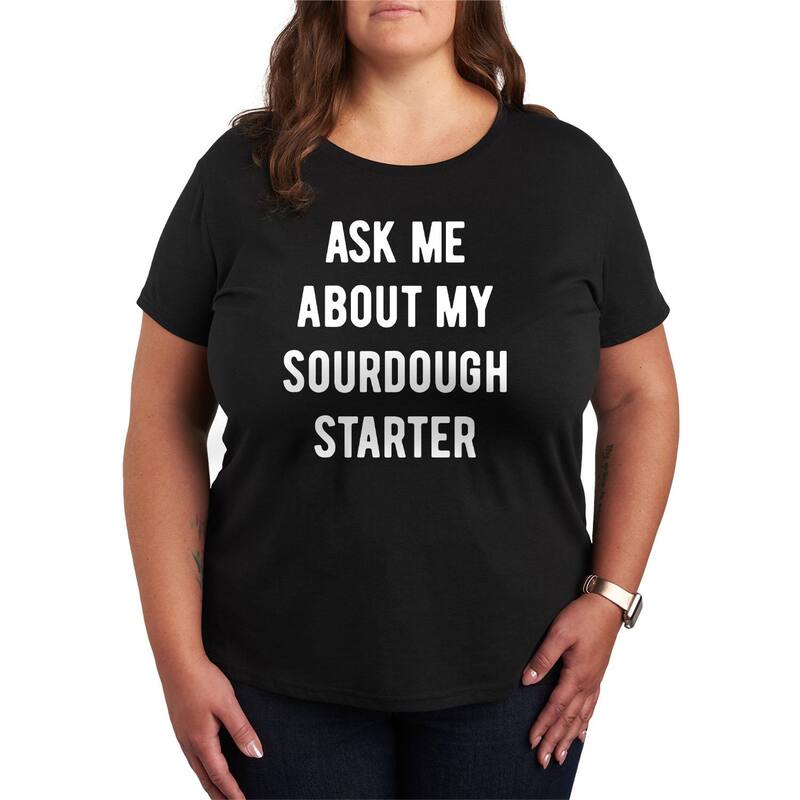 アニメキャラクター レディース トップス Tシャツ プラスサイズ グラフィック Licensed Character Juniors' Plusize Ask Me About My Sourdough Starter Graphic Tee Black ブラック