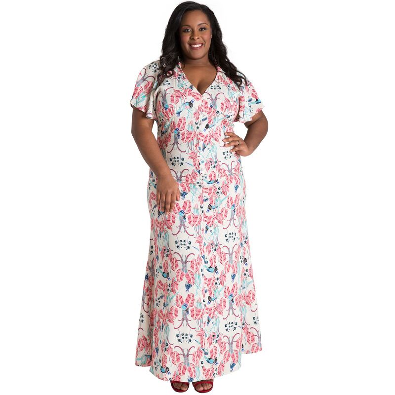ポエティック ジャスティス レディース トップス ワンピース プラスサイズ プリント マキシ Poetic Justice Plusize Curvy Women's Butterfly Sleeve Peacock Print Maxi Dress Pheasant
