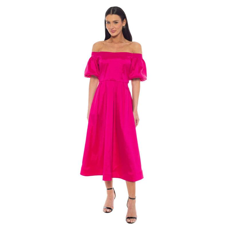 マリナ レディース トップス ワンピース ミディ Women's Marina Off Shoulder Puff Sleeve Midi Dress Fuchsia フューシャ