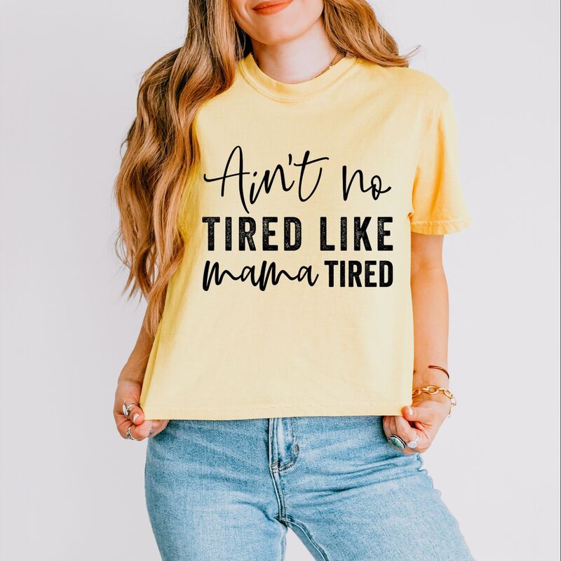 Simply Sage Market レディース トップス ティーシャツ Simply Sage Market Ain\u0027t No Tired Like Mama Tired Boxy Crop Top Butter サルヴィア レディースファッション-Tシャツ・カットソー-トップス