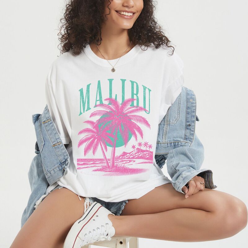 Simply Sage Market レディース トップス ティーシャツ Simply Sage Market Retro Malibu Palm Tree Garment Dyed Tee White 白いこと Tシャツ・カットソー-トップス