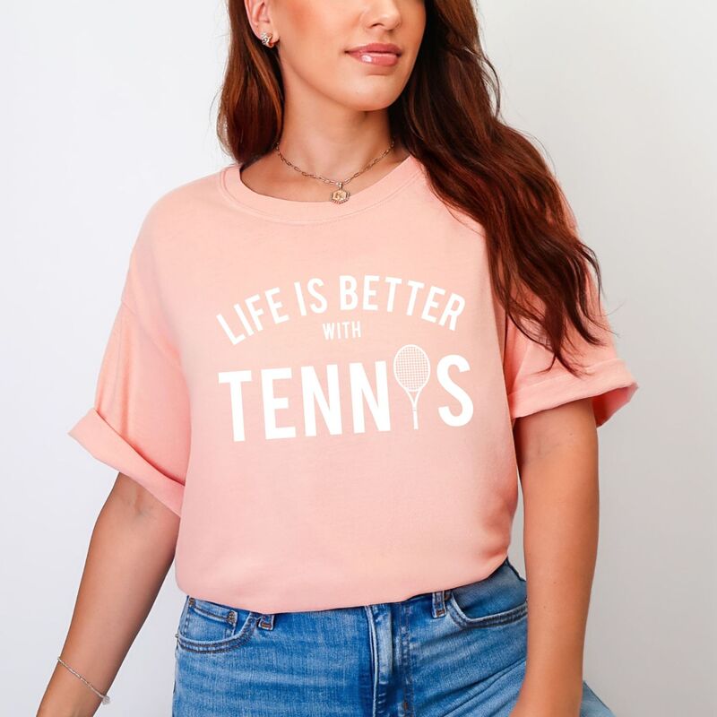 Simply Sage Market レディース トップス ティーシャツ Simply Sage Market Life Is Better With Tennis Garment Dyed Tee Peachy サルヴィア レディースファッション-トップス-Tシャツ・カットソー
