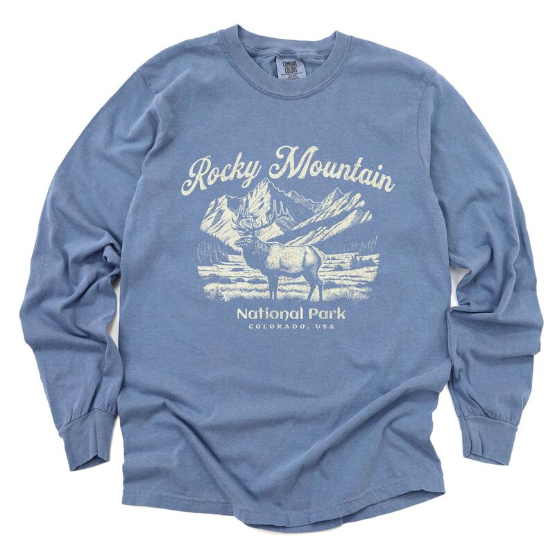 Simply Sage Market レディース トップス Tシャツ Simply Sage Market Rocky Mountainational Park Colorado USA Elk Garment Dyed Long Sleeve Blue Jean ブルー｜ReVida 店