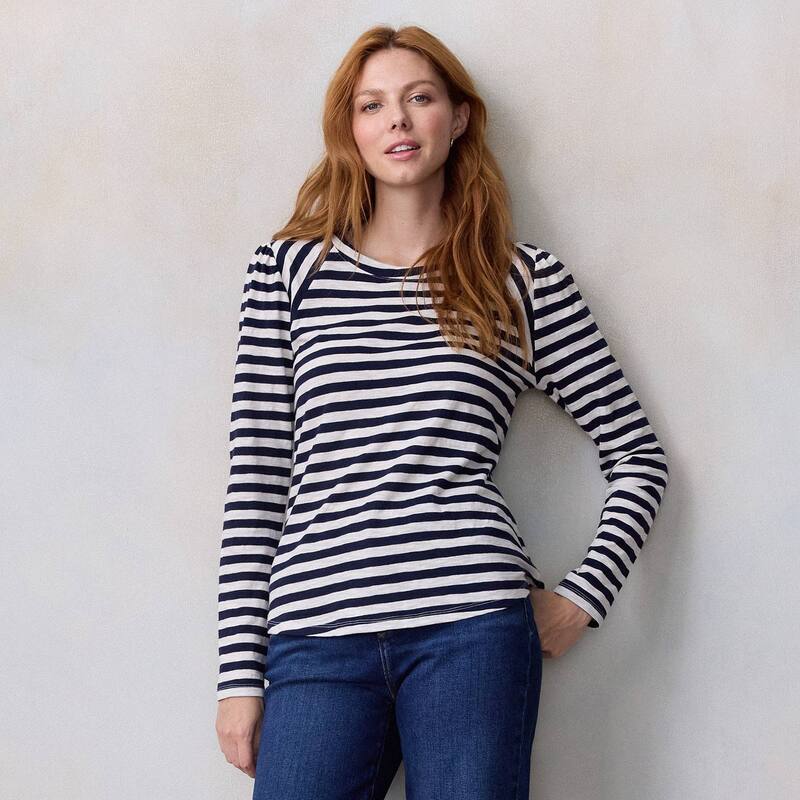 LC Lauren Conrad レディース トップス Tシャツ Women's LC Lauren Conrad Long Sleeve Raglan Tee Navy Sally Stripe ネイビー