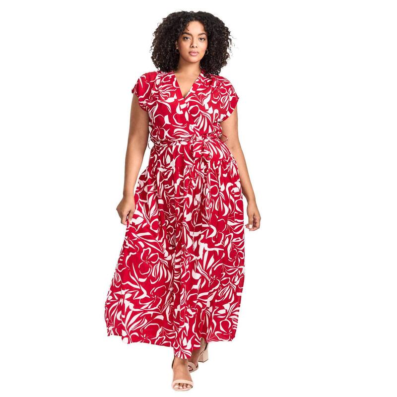 アベニュー レディース トップス ワンピース プラスサイズ マキシ Avenue Women's Plusize Havana Maxi Dress Red Painted Floral レッド