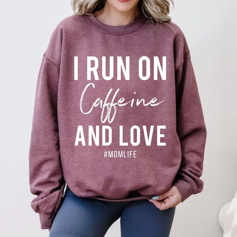 Simply Sage Market レディース トップス Tシャツ スウェット Simply Sage Market I Run On Caffeine And Love Sweatshirt Heather Maroon ヘザー