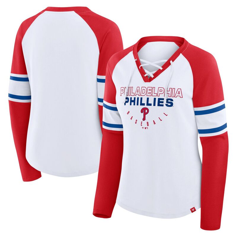 ファナティクス レディース トップス Tシャツ Vネック レース Women's Fanatics White/Red Philadelphia Phillies Blitz Package Raglan Lace-Up V-Neck Long Sleeve T-Shirt Phl White ホワイト