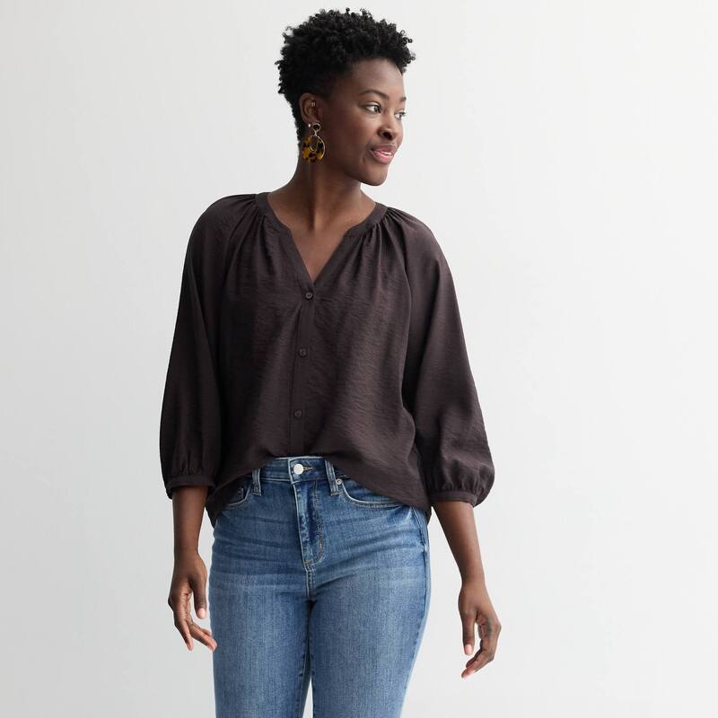 ソノマ レディース トップス シャツ プチ Petite Sonoma Goods For Life Button Through Peasantop Laney Plum プラム
