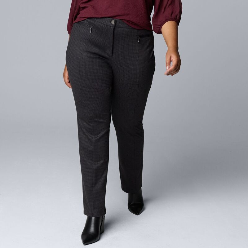 ヴェラウォン レディース ボトムス カジュアルパンツ プラスサイズ Plusize Simply Vera Wang Mid-Rise Slim Ponte Pants Grey Wine Window Plaid グレー