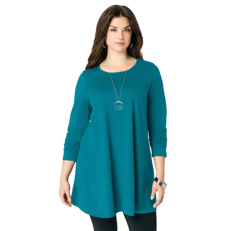 ロアマンズ レディース トップス Tシャツ クルーネック プラスサイズ Roaman's Women's Plusize Ultimate Long Sleeve Crew Neck Tunic Deep Turquoise ターコイズ