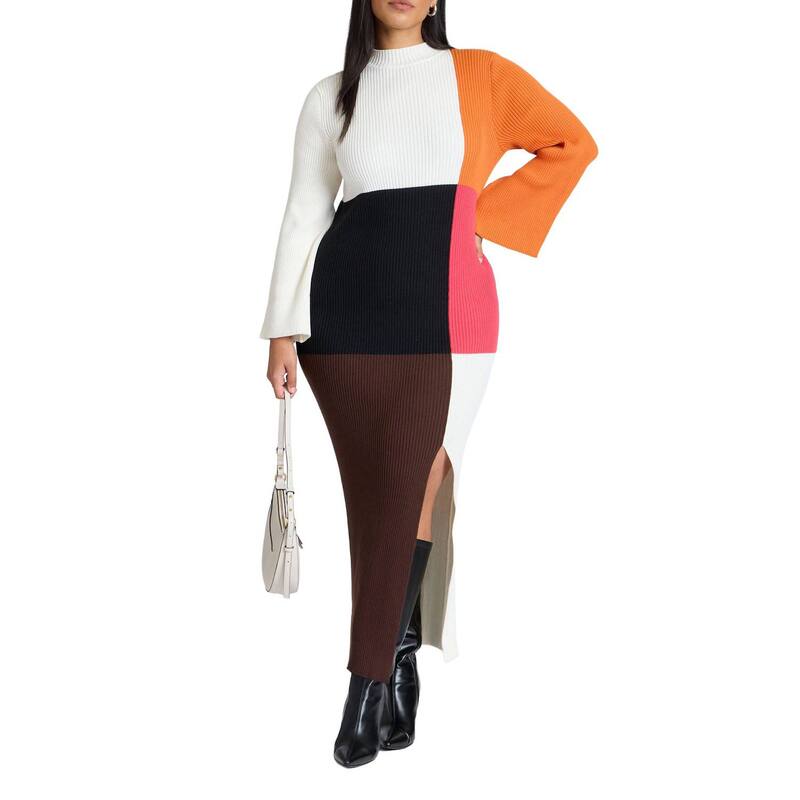 エロクイ レディース トップス ワンピース プラスサイズ カラーブロック マキシ ELOQUII Women's Plusize Colorblocked Maxi Dress Multicolor Block マルチカラー