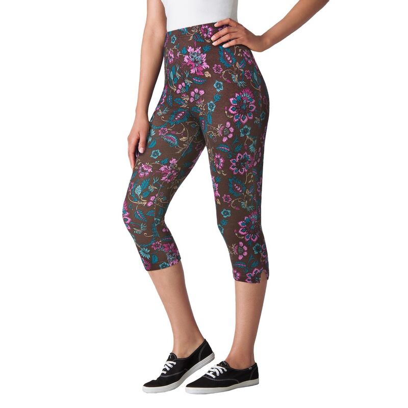 ウーマン ウィズイン レディース ボトムス カジュアルパンツ プラスサイズ プリント コットン キャップ Woman Within Plusize Stretch Cotton Printed Capri Legging Chocolate Batik チョコレート