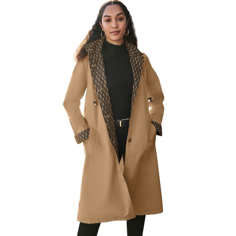 ジェシカロンドン レディース アウター ジャケット・ブルゾン プラスサイズ コントラスト コート Jessica London Women's Plusize Contrast Hood Raincoat Soft Camel Geo キャメル
