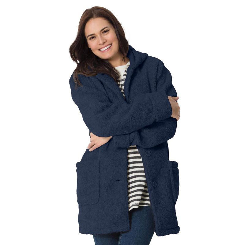 成人女性 ウィズはたご屋 レディース アウター 上衣・上衣 つけ加える大きさ フリース Woman Within Plusize Short Hooded Berber Fleece Jacket Navy 米国海軍