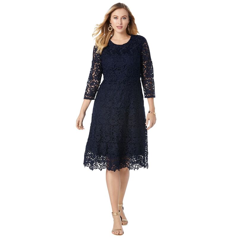 ジェシカロンドン レディース トップス ワンピース プラスサイズ レース Jessica London Women's Plusize Lace Fit & Flare Dress Navy ネイビー