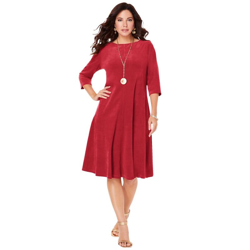 ロアマンズ レディース トップス ワンピース ドレープラスサイズ Roaman's Women's Plusize Velour Swing Drape Dress Classic Red レッド