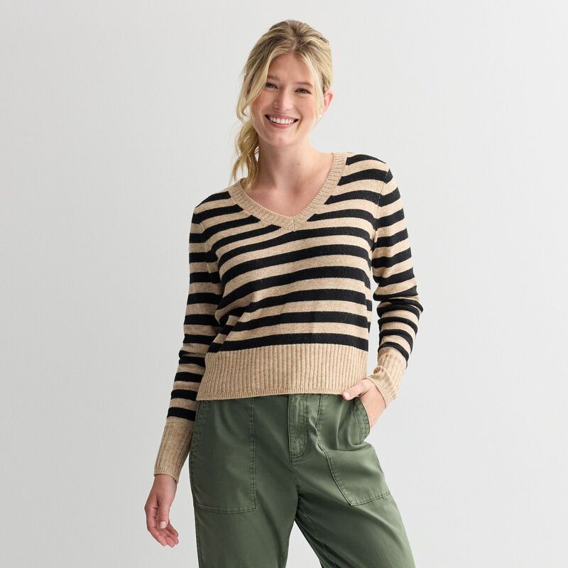 ソノマ レディース アウター ニット・セーター Vネック プチ Petite Sonoma Goods For Life Lightweight V-Neck Sweater Brown Black Stripe ブラック