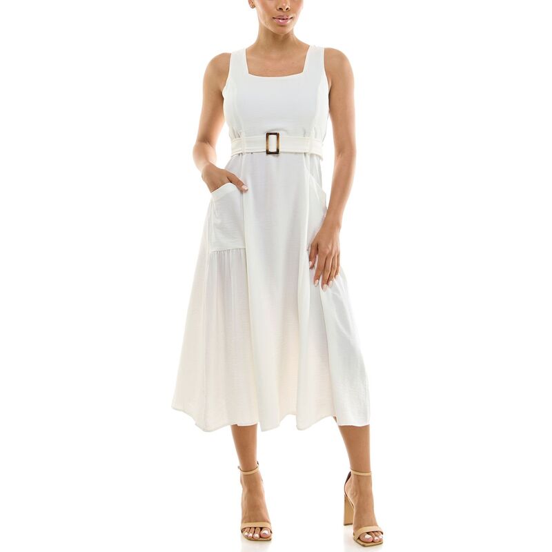 ニナレオナルド レディース トップス ワンピース Women's Nina Leonard Square Neck Self Sash Dress Ivory アイボリー