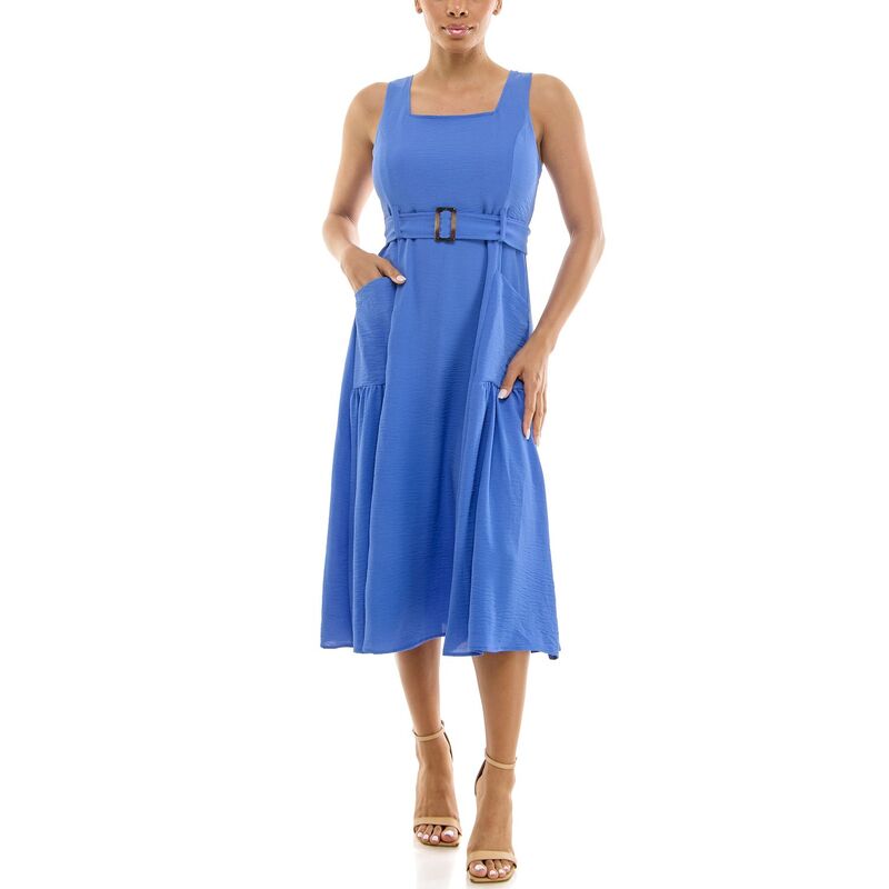 ニナレオナルド レディース トップス ワンピース Women's Nina Leonard Square Neck Self Sash Dress Navy ネイビー