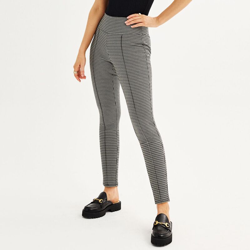 ナインウェスト レディース ボトムス カジュアルパンツ レギンス Women Nine West Seamed Tummy-Control Ponte Leggings Tan Houndstooth タン