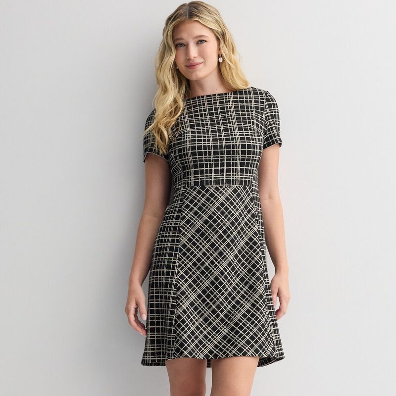 アンドリューマーク レディース トップス ワンピース Women's Andrew Marc Short Sleeve Dress with Checkered Patterneutral Plaid チェック