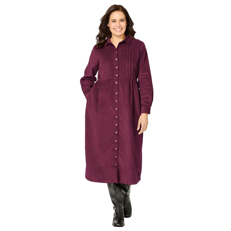 ウーマン ウィズイン レディース トップス ワンピース コーデュロイ プラスサイズ プチ Woman Within Plusize Petite Button Front Corduroy Dress Deep Claret