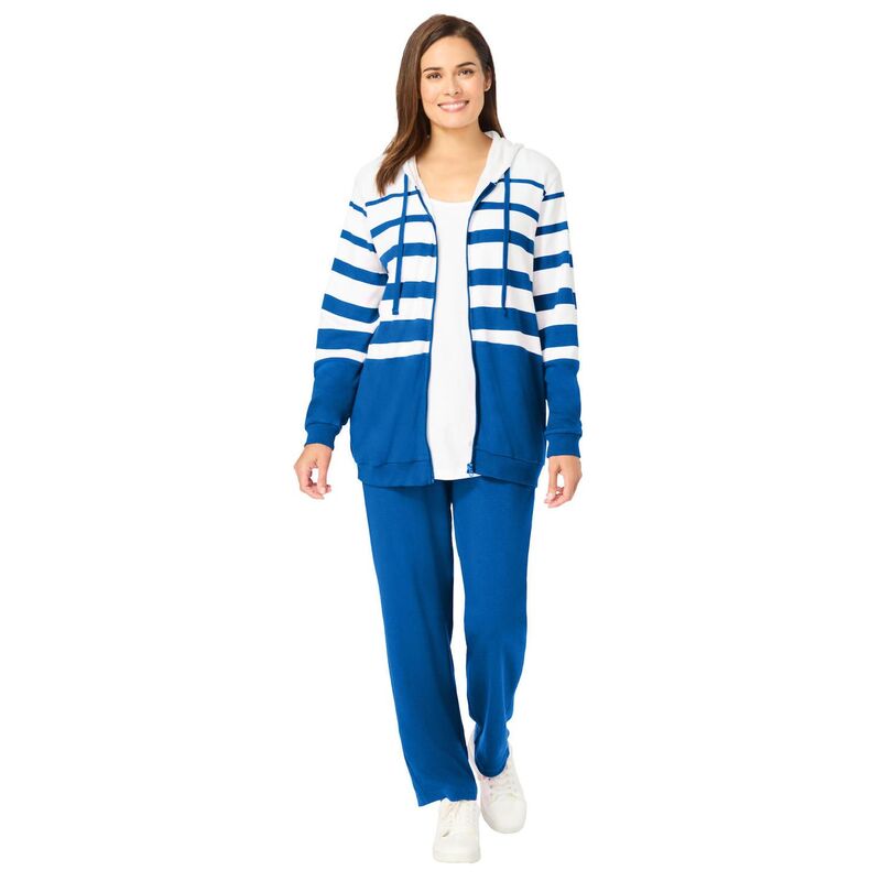 成人女性 ウィズはたご屋 レディース アウター 上衣・上衣 つけ加える大きさ Woman Within Plusize Striped Full Zip Jacket Set Bright Cobalt 青緑色