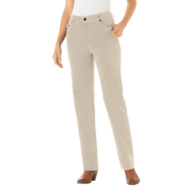 ウーマン ウィズイン レディース ボトムス カジュアルパンツ ストレート コーデュロイ プラスサイズ トール Woman Within Plusize Tall Corduroy Straight Leg Stretch Pant Natural Khaki カーキ