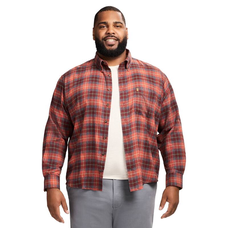 アイゾッド メンズ トップス Tシャツ トール ダウン Big & Tall IZOD Stratton Flannelong Sleeve Button-Down Shirt Cherrywood｜ReVida 店