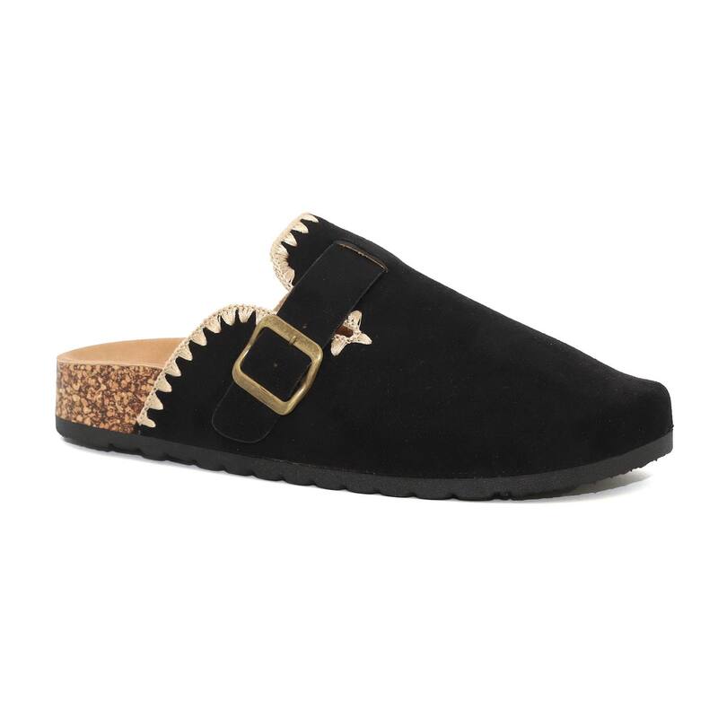 ヨキ レディース シューズ サンダル スエード Yoki Gila-109 Women's Faux Suede Slip-On Stitch Clogs Black ブラック|ReVida 店